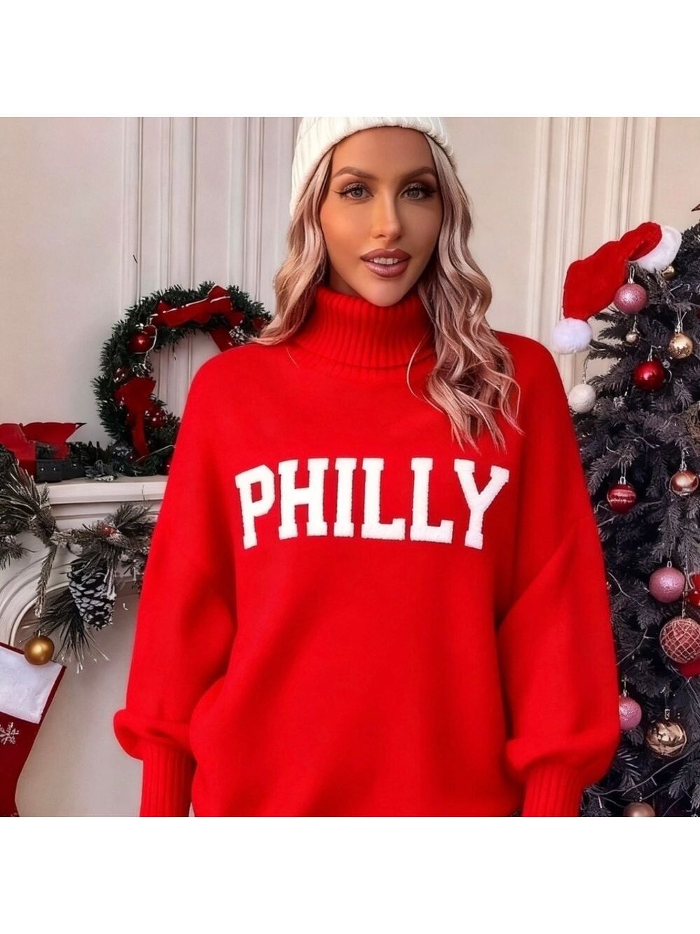 Philadelphia Red Turtleneck Sweater Womens Size L & XL